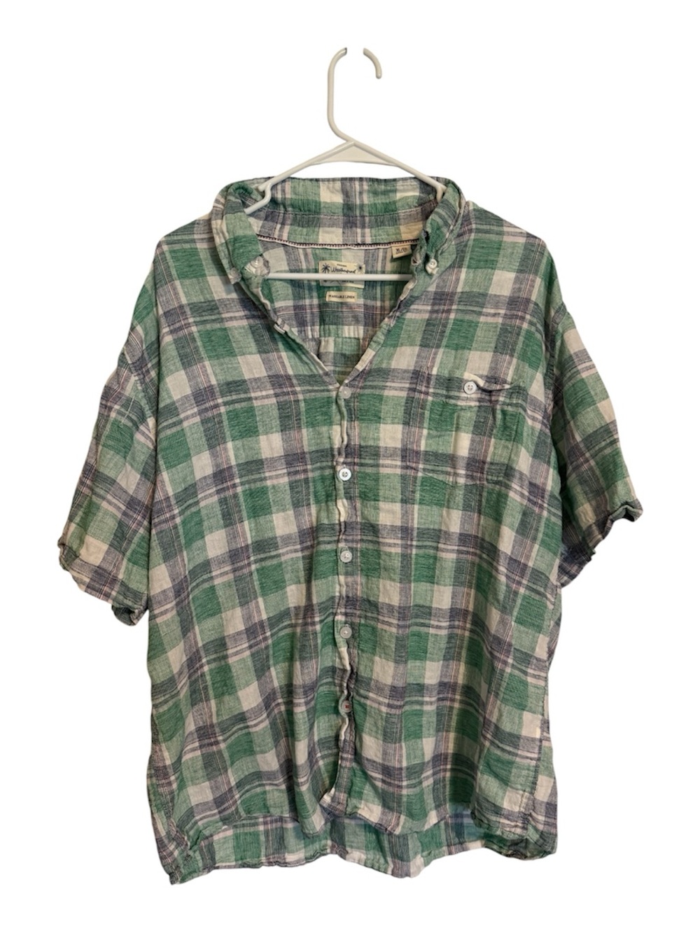 Men's Green Plaid Short-Sleeve Button-Down Shirt